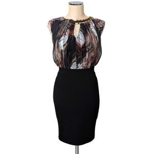 New LITTLE MISTRESS LONDON Rhinestone Neckline Printed Fitted Dress  8
